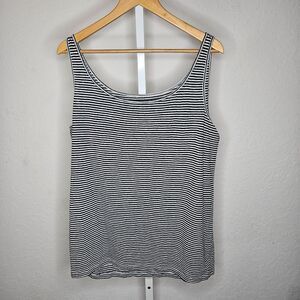 Eileen Fisher Black White Striped Organic Linen Tank Top Scoop Neck Plus Size 1X